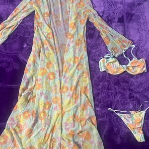 Savage X Fenty Floral Bra Set - Light Blue and Orange